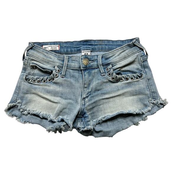 True Religion Women's Joey Denim Cutoff Denim Shorts in Blue Moon size 23 - Y2K - Picture 7 of 13